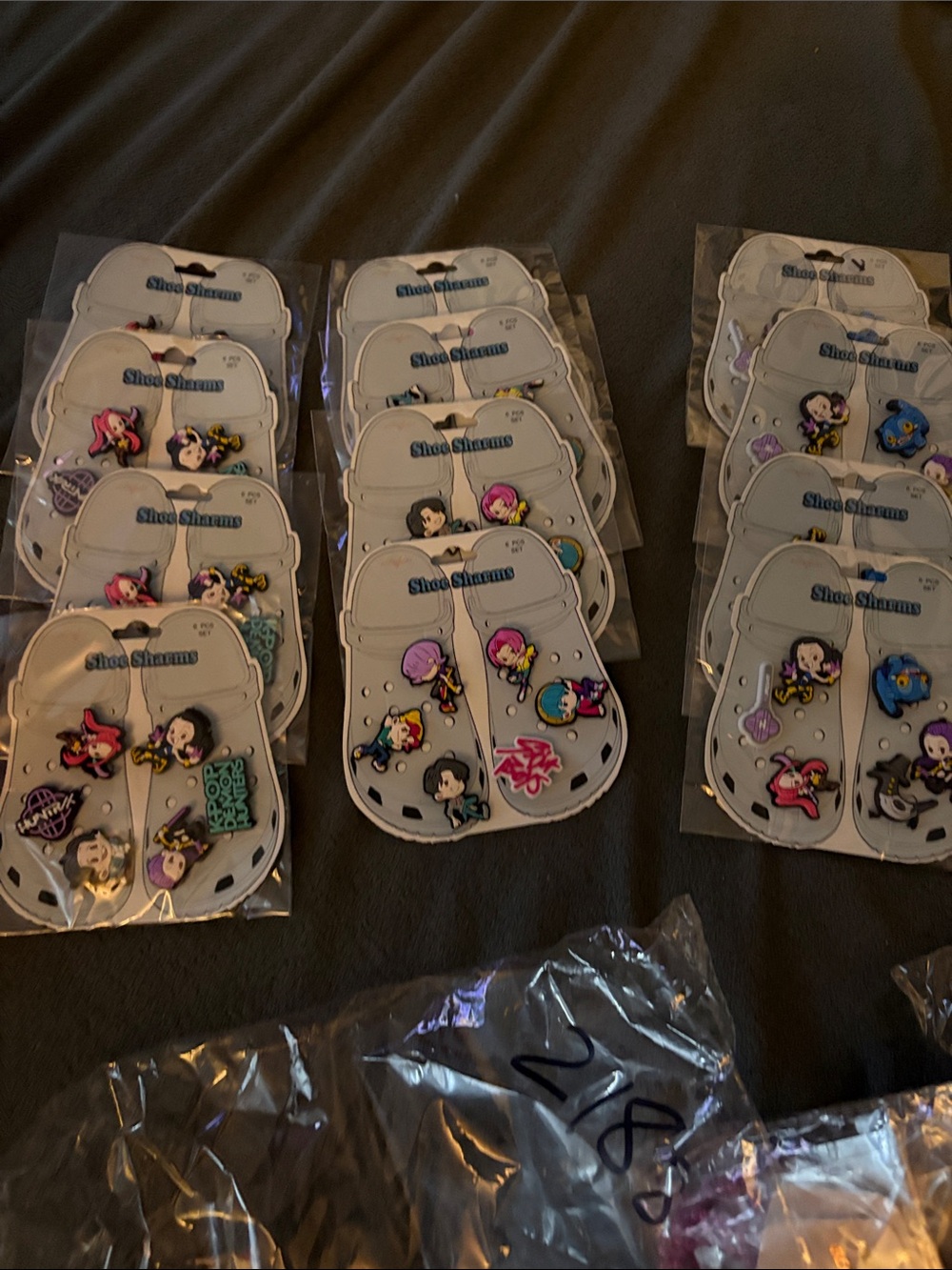 12 pks . Kids Shoe Charms Assortment - Pink, Purple, Blue